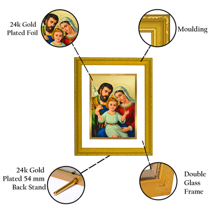 DIVINITI 24K Gold Plated Foil Holy Family Wooden Classic Photo Frame Idol for Home Decor, Workshop, Wall Hanging, Premium Gift | DG101 Size 2 (22.6x18.4 CM)