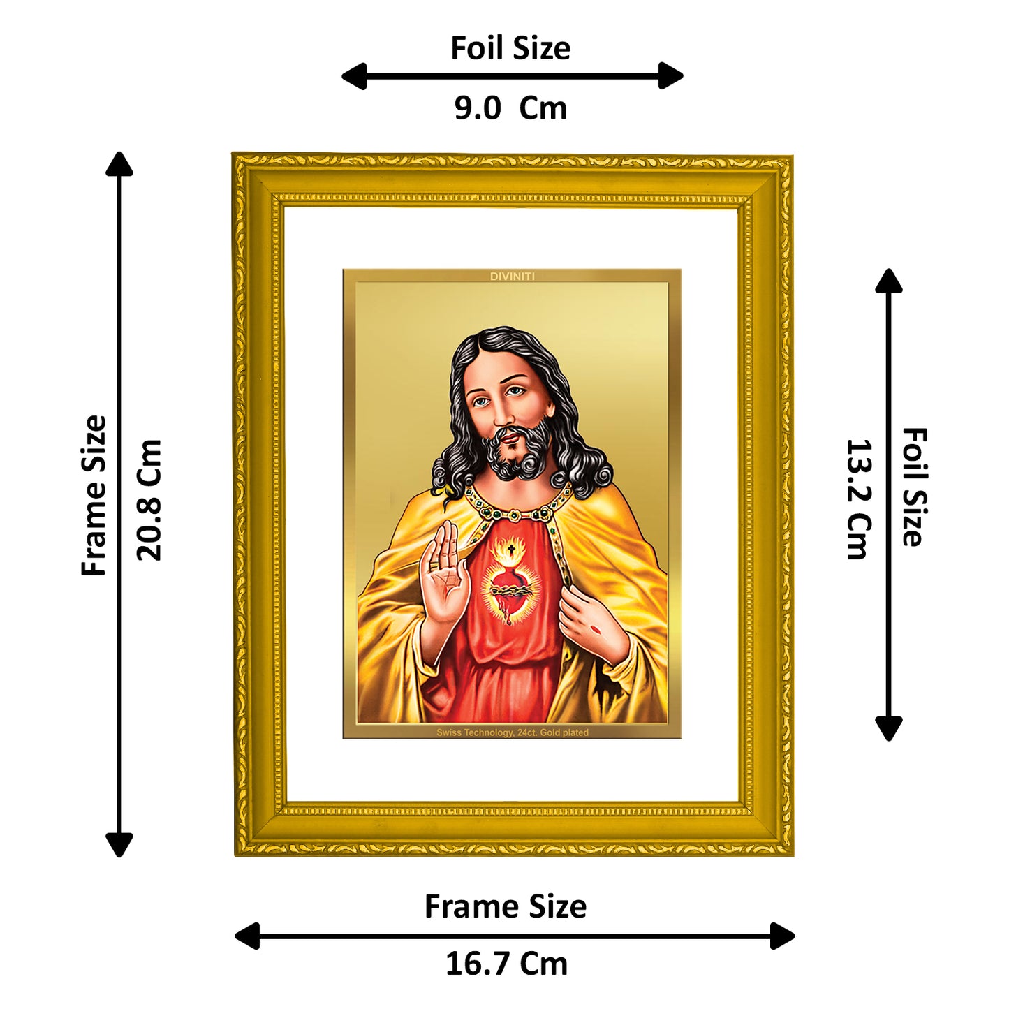 DIVINITI 24K Gold Plated Foil Jesus Wooden Exquisite Photo Frame Idol for Workshop, Wall Hanging, Home Decor, Premium Gift | DG101 Size 2 (22.6x18.4 CM)