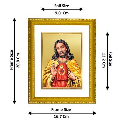 DIVINITI 24K Gold Plated Foil Jesus Wooden Exquisite Photo Frame Idol for Workshop, Wall Hanging, Home Decor, Premium Gift | DG101 Size 2 (22.6x18.4 CM)