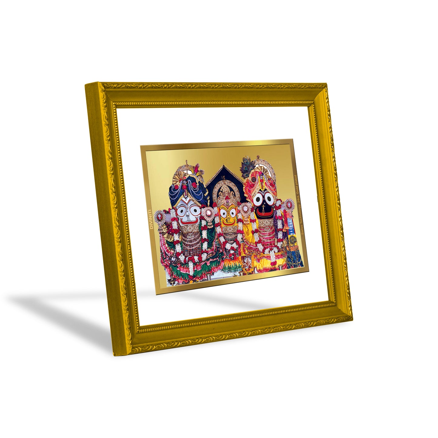 DIVINITI 24K Gold Plated Foil Lord Jagannath Traditional Photo Frame Idol for Wall Hanging, Home Decor, Workshop, Premium Gift|DG101 Size 2 (22.6x18.4 CM)