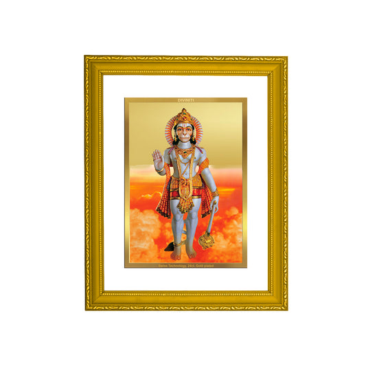 DIVINITI 24K Gold Plated Foil Lord Hanuman Wooden Traditional Photo Frame Idol for Home Decor, Workshop, Wall Hanging, Puja Room, Gift | DG101 Size 2 (22.6x18.4 CM)