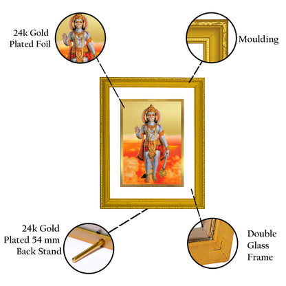 DIVINITI 24K Gold Plated Foil Lord Hanuman Wooden Traditional Photo Frame Idol for Home Decor, Workshop, Wall Hanging, Puja Room, Gift | DG101 Size 2 (22.6x18.4 CM)