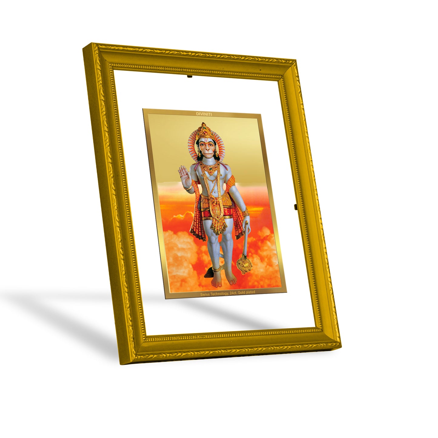 DIVINITI 24K Gold Plated Foil Lord Hanuman Wooden Traditional Photo Frame Idol for Home Decor, Workshop, Wall Hanging, Puja Room, Gift | DG101 Size 2 (22.6x18.4 CM)