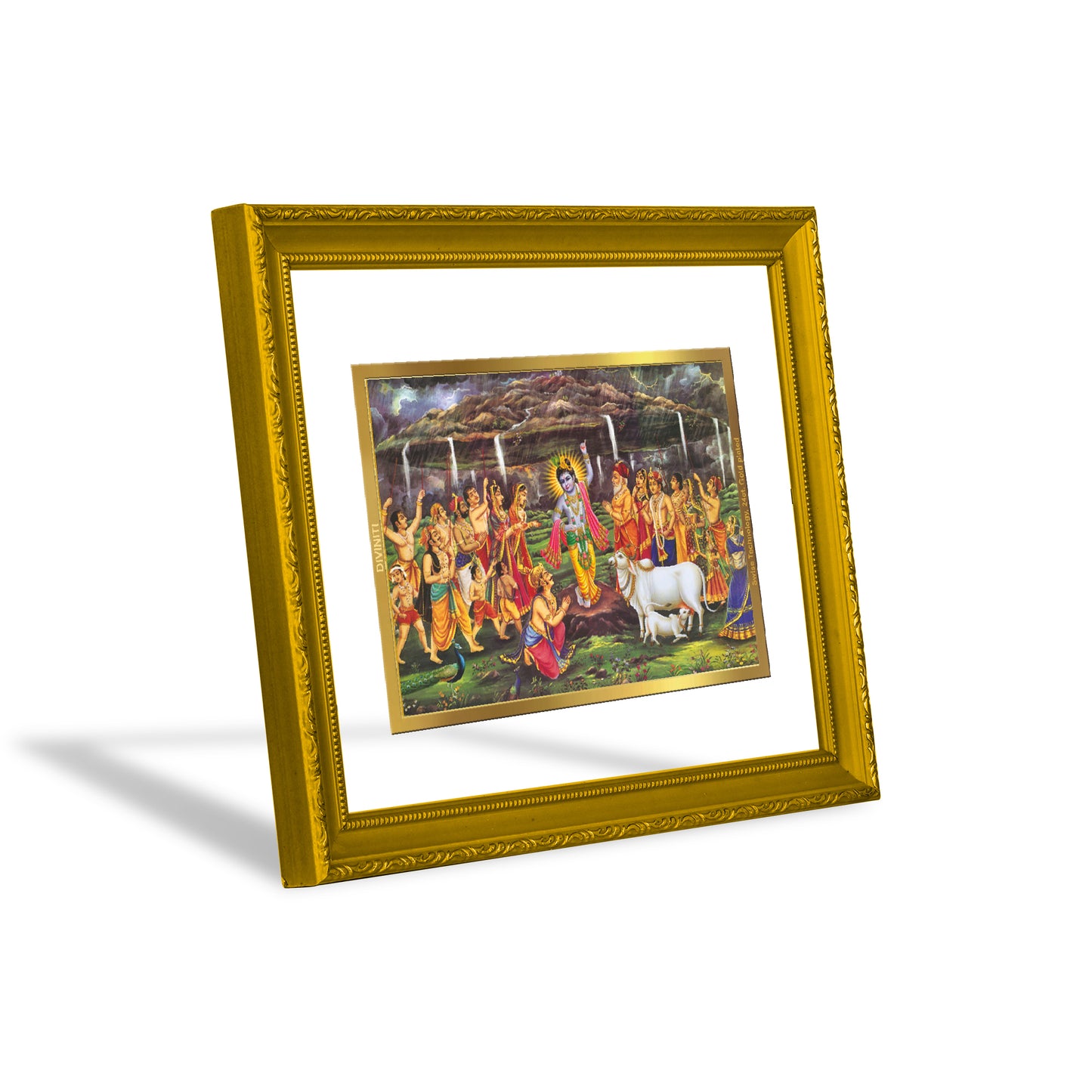 DIVINITI 24K Gold Plated Foil Goverdhan Wooden Wall Photo Frame Idol for Home & Office Decor, Workshop, Puja Room, Premium Gift | DG101 Size 2 (22.6x18.4 CM)