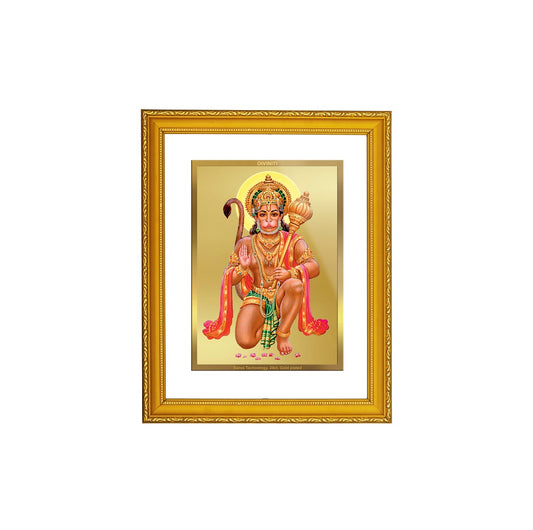 DIVINITI 24K Gold Plated Foil Lord Hanuman Wooden Premium Photo Frame Idol for Home Decor, Workshop, Wall Hanging, Puja Room, Gift | DG101 Size 2 (22.6x18.4 CM)