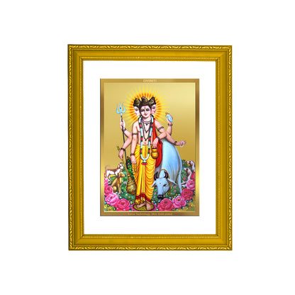 DIVINITI 24K Gold Plated Foil Dattatreya Wooden Modern Photo Frame Idol for Puja Room, Home Decor, Wall Hanging, Premium Gift | DG101 Size 2 (22.6x18.4 CM)