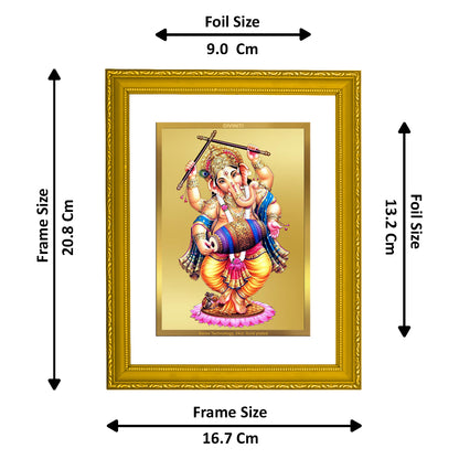 DIVINITI 24K Gold Plated Foil Lord Ganesha Wooden Classic Photo Frame Idol for Home Decor, Wall Hanging, Puja Room, Workshop, Gift | DG101 Size 2 (22.6x18.4 CM)