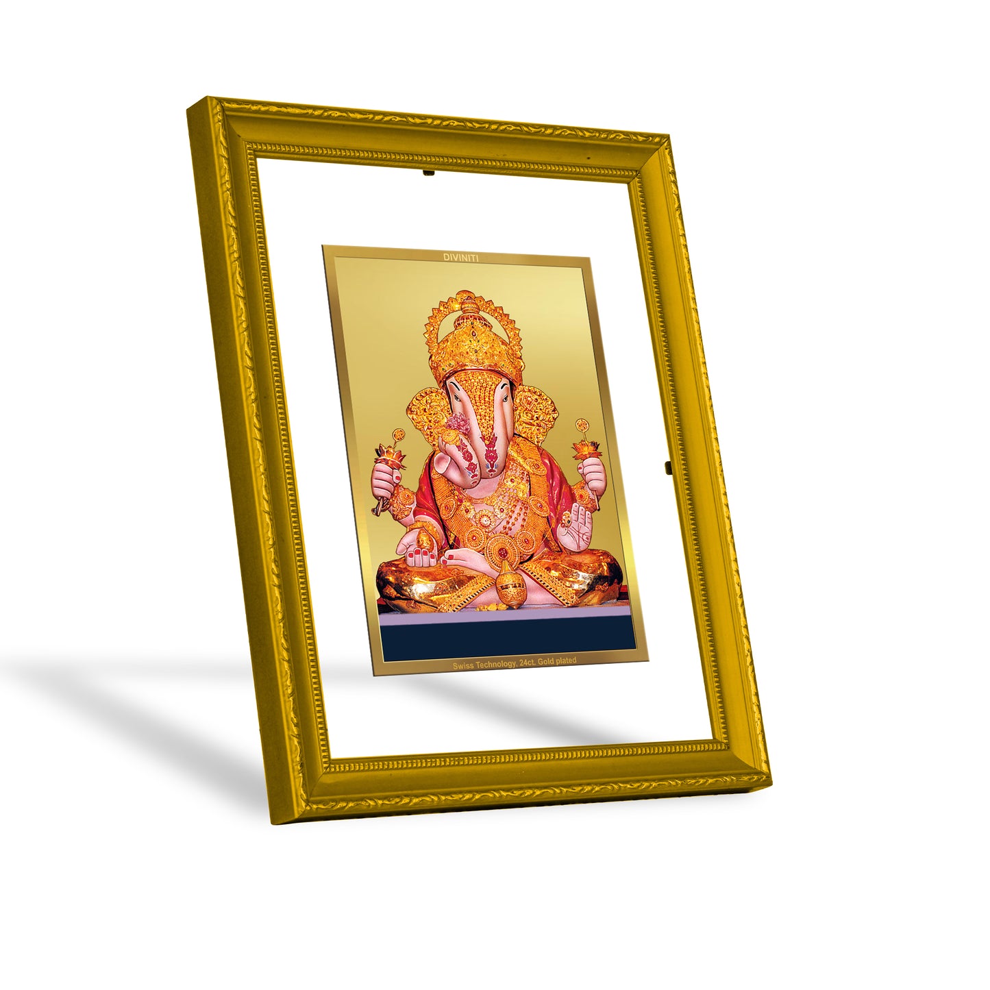 DIVINITI 24K Gold Plated Foil Dagru Ganesha Classic Photo Frame Idol for Home Decor, Workshop, Wall Hanging, Personalized Gift|DG101 Size 2 (22.6x18.4 CM)