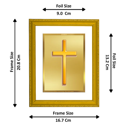 DIVINITI 24K Gold Plated Foil Holy Cross Wooden Modern Photo Frame Idol for Prayer, Home Decor, Workshop, Wall Hanging, Gift | DG101 Size 2 (22.6x18.4 CM)