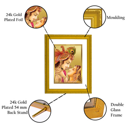 DIVINITI 24K Gold Plated Radha Krishna Wooden Premium Photo Frame Idol for Wall Hanging, Workshop, Table Top, Home Decor, Luxury Gift | DG101 Size 2 (22.6x18.4 CM)