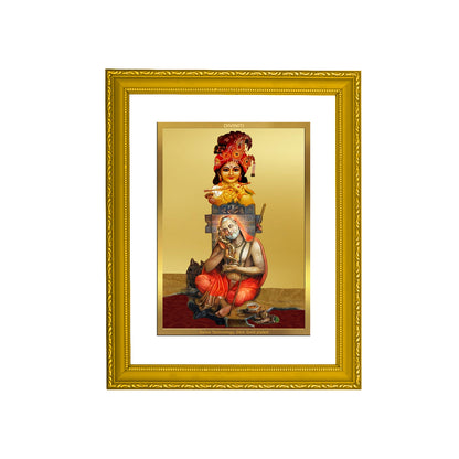 DIVINITI 24K Gold Plated Lord Krishna Wooden Photo Frame Idol for Home Decor, Table Top, Wall Hanging, Workshop, Gift Item | DG101 Size 2 (22.6x18.4 CM)