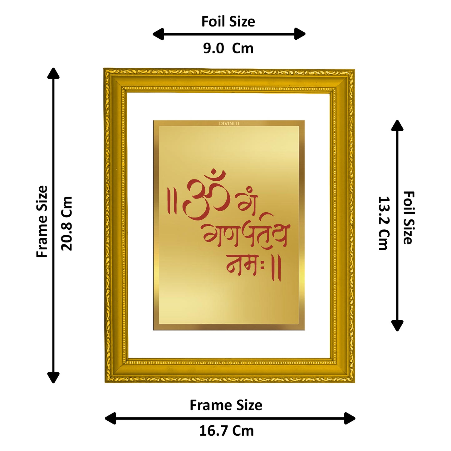 DIVINITI 24K Gold Plated Foil Ganesha Mantra Wooden Classic Photo Frame Idol for Workshop, Puja Room, Home Wall Decor, Traditional Gift | DG101 Size 2 (22.6x18.4 CM)