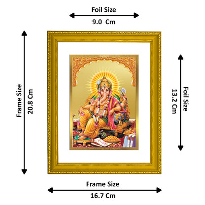 DIVINITI 24K Gold Plated Foil Ganesha Side Pose Wooden Wall Photo Frame Idol for Home Decor, Prayer, Workshop, Premium Gift | DG101 Size 2 (22.6x18.4 CM)