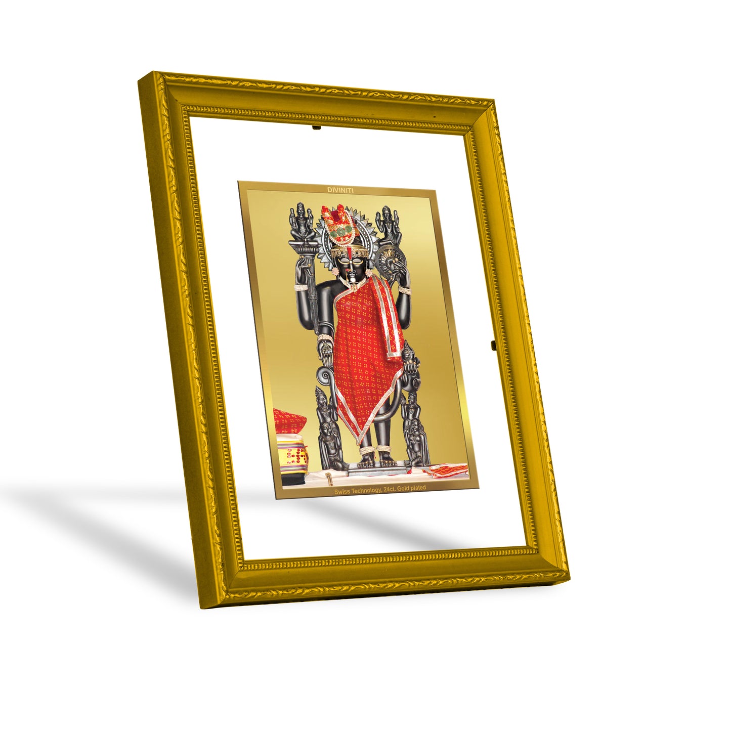 DIVINITI 24K Gold Plated Foil Dwarikadheesh Wooden Traditional Wall Photo Frame Idol for Home Decor, Prayer, Workshop, Gift Item | DG101 Size 2 (22.6x18.4 CM)