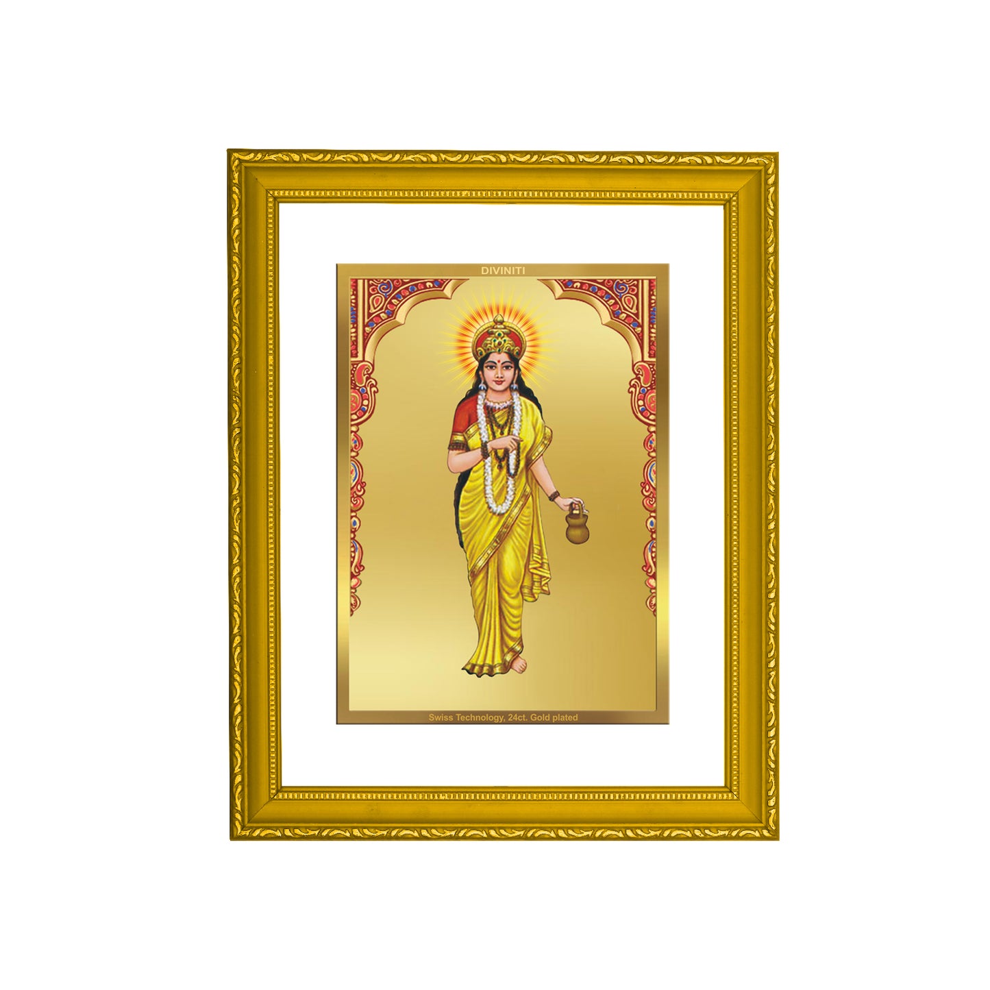 DIVINITI 24K Gold Plated Foil Brahmacharini Mata Photo Frame Idol for Home Decor, Prayer, Workshop, Prayer, Gift|DG101 Size 2 (22.6x18.4 CM)