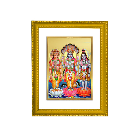 DIVINITI 24K Gold Plated Vishnu Mahesh Wooden Photo Frame Idol for Home Wall Decor, Workshop, Table Top, Premium Gift | DG101 Size 2 (22.6x18.4 CM)