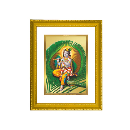 DIVINITI 24K Gold Plated Lord Krishna Wooden Photo Frame Idol for Home Decor, Puja Room, Table Top, Wall Hanging, Workshop, Gift | DG101 Size 2 (22.6x18.4 CM)