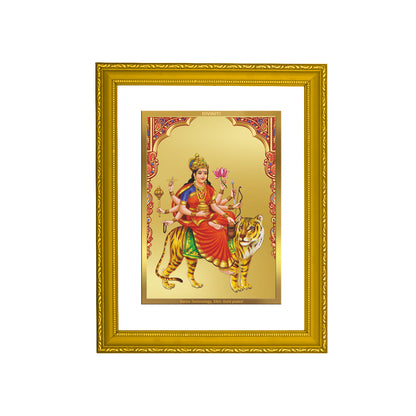 DIVINITI 24K Gold Plated Foil Chandraghanta Mata Photo Frame Idol for Puja Room, Home Decor, Workshop, Premium Gift|DG101 Size 2 (22.6x18.4 CM)