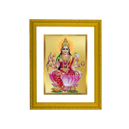 DIVINITI 24K Gold Plated Foil Goddess Dhan Lakshmi Wooden Luxurious Photo Frame Idol for Puja Room, Home Decor, Wall Hanging, Gift | DG101 Size 2 (22.6x18.4 CM)