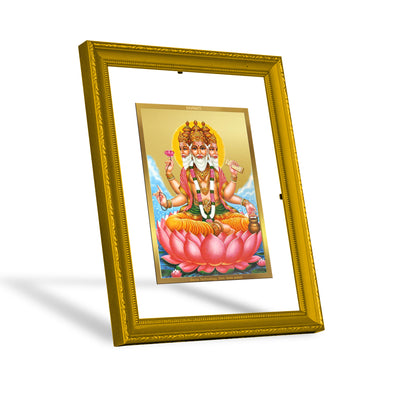 DIVINITI 24K Gold Plated Foil Lord Brahma Wooden Elegant Photo Frame Idol for Prayer, Workshop, Wall Hanging, Home Decor, Gift | DG101 Size 2 (22.6x18.4 CM)