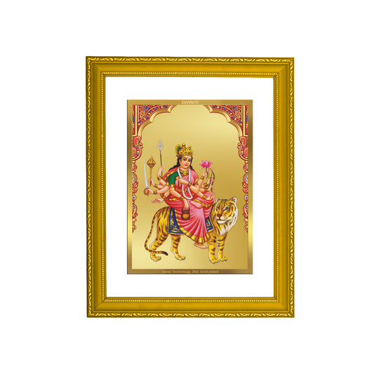 DIVINITI 24K Gold Plated Kushmanda Mata Wooden Photo Frame Idol for Home & Office Wall Decor, Workshop, Table Top, Premium Gift | DG113 Size 2 (22.6x18.4 CM)