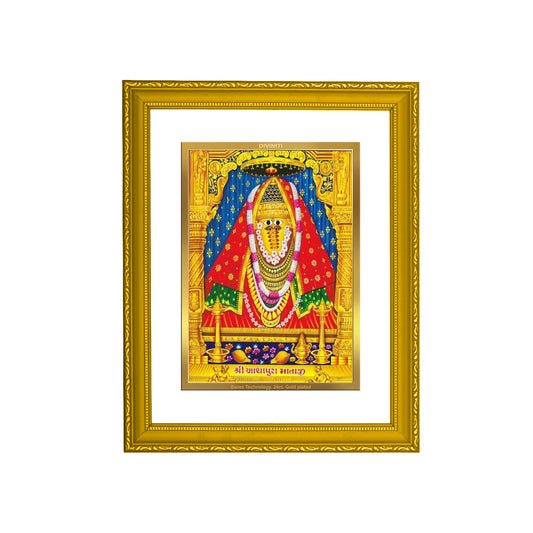 DIVINITI 24K Gold Plated Foil Ashapura Mata Wooden Photo Frame Idol for Prayer, Home Decor, Wall Hanging, Premium Gift | DG101 Size 2 (22.6x18.4 CM)