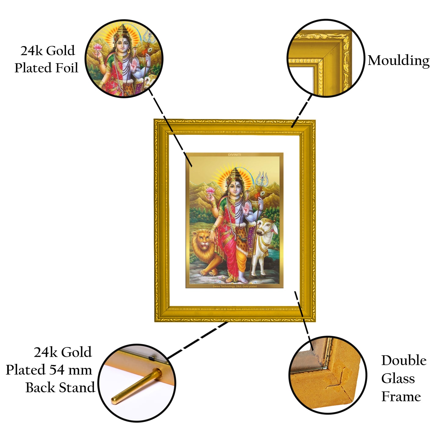 DIVINITI 24K Gold Plated Foil Ardhnarishwar Stylish Wall Photo Frame Idol for Workshop, Home Decor, Gift|DG101 Size 2 (22.6x18.4 CM)