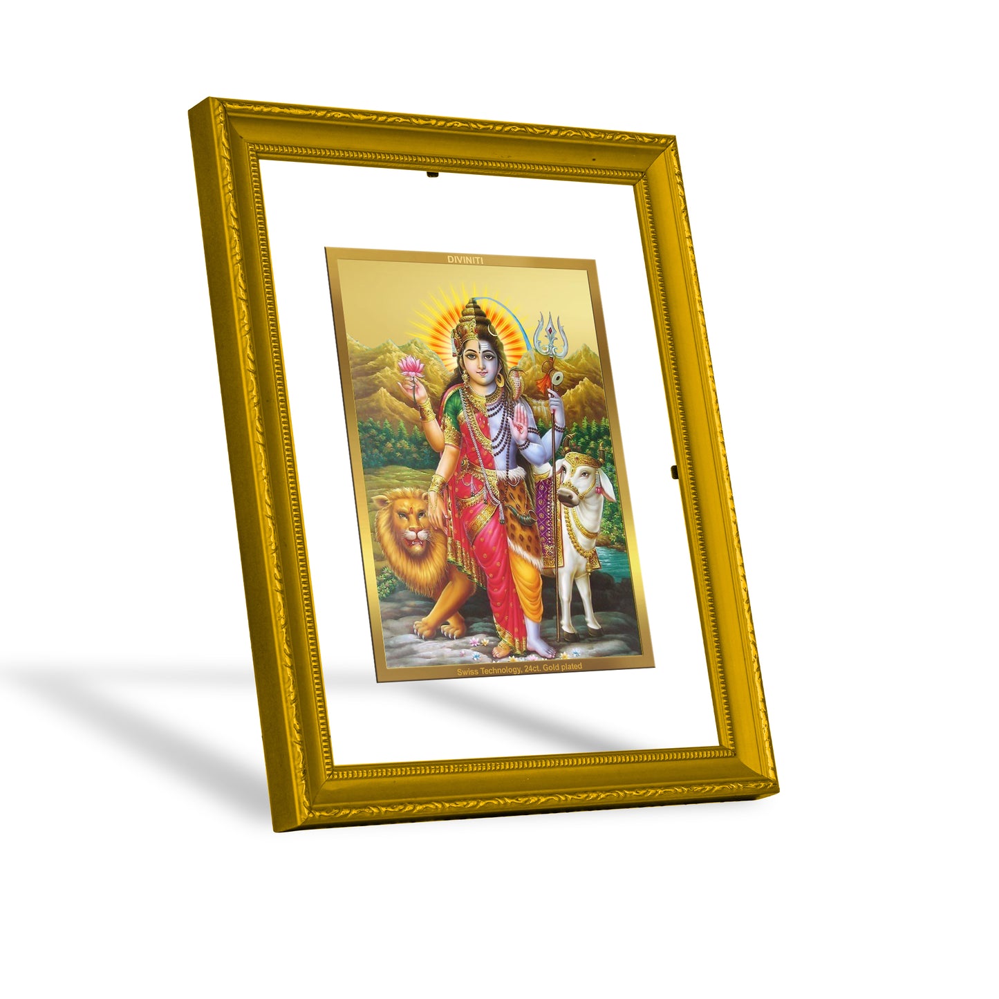 DIVINITI 24K Gold Plated Foil Ardhnarishwar Stylish Wall Photo Frame Idol for Workshop, Home Decor, Gift|DG101 Size 2 (22.6x18.4 CM)