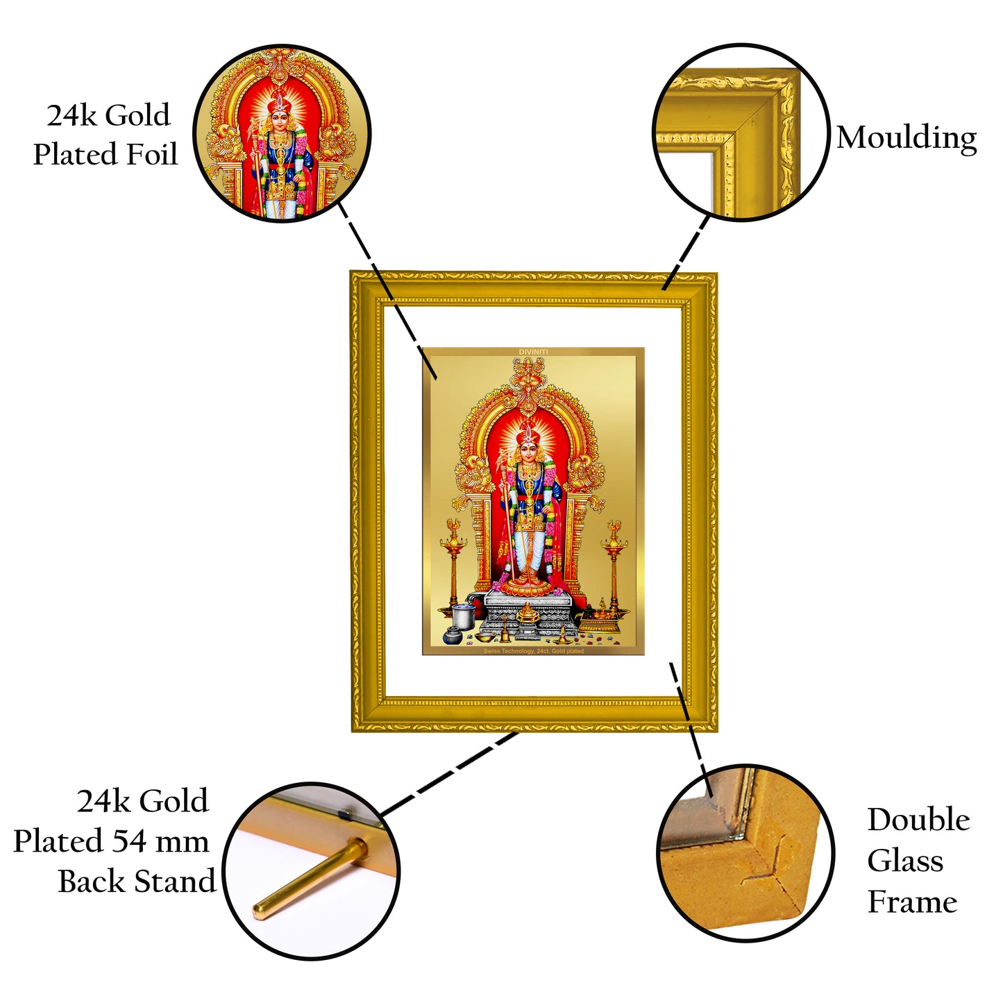 DIVINITI 24K Gold Plated Raja Alangaram Exquisite Photo Frame Idol for Home & Office Decor, Wall Hanging, Workshop, Table Top, Gift|DG101 Size 2 (22.6x18.4 CM)