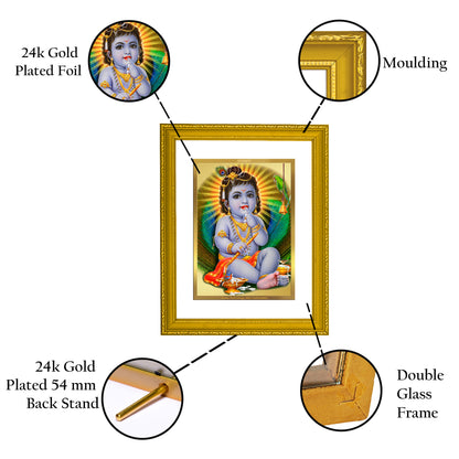 DIVINITI 24K Gold Plated Foil Bal Gopal Luxurious Photo Frame Idol for Wall Hanging, Home Decor, Prayer, Workshop, Premium Gift|DG101 Size 2 (22.6x18.4 CM)