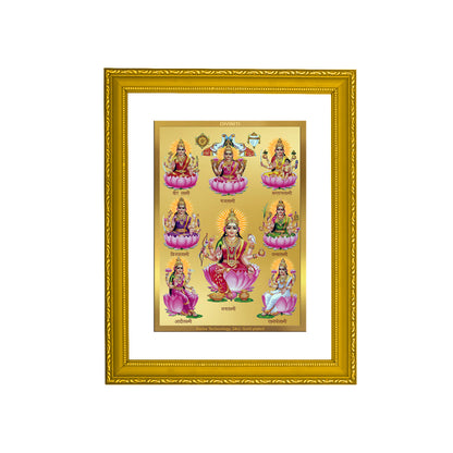 DIVINITI 24K Gold Plated Foil Ashtha Lakshmi Wooden Elegant Wall Photo Frame Idol for Puja Room, Home Decor, Luxury Gift | DG101 Size 2 (22.6x18.4 CM)