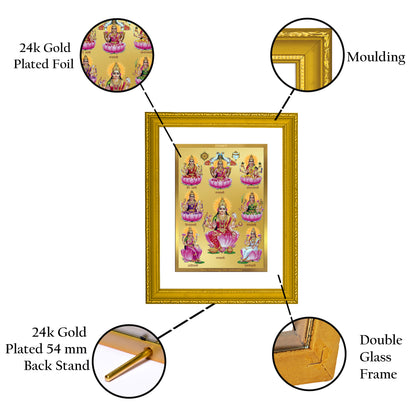 DIVINITI 24K Gold Plated Foil Ashtha Lakshmi Wooden Elegant Wall Photo Frame Idol for Puja Room, Home Decor, Luxury Gift | DG101 Size 2 (22.6x18.4 CM)