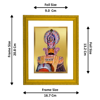 DIVINITI 24K Gold Plated Khatu Shyam Wooden Traditional Photo Frame Idol for Home Wall Decor, Workshop, Table Top, Premium Gift | DG113 Size 2 (22.6x18.4 CM)