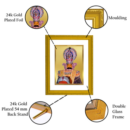 DIVINITI 24K Gold Plated Khatu Shyam Wooden Traditional Photo Frame Idol for Home Wall Decor, Workshop, Table Top, Premium Gift | DG113 Size 2 (22.6x18.4 CM)