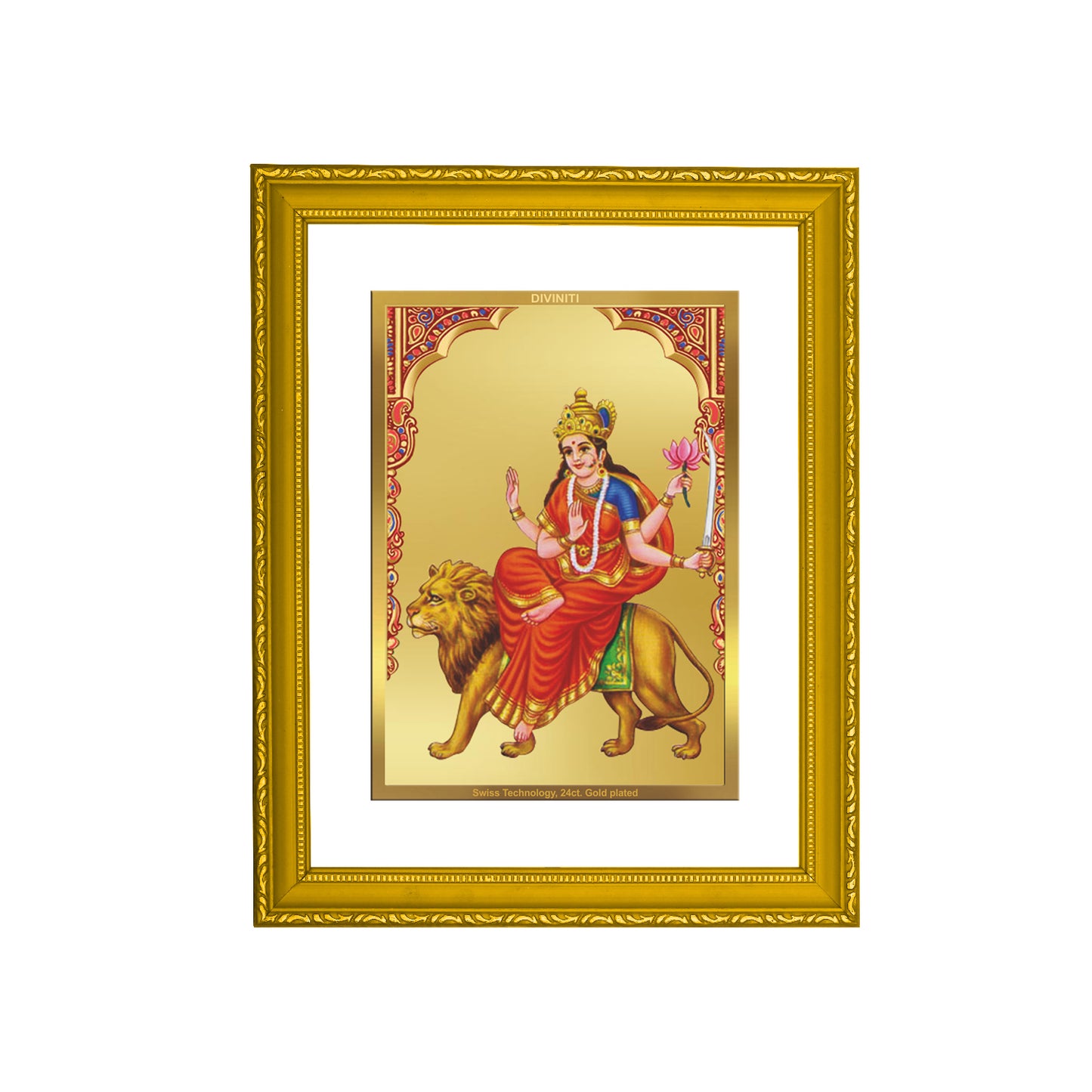 DIVINITI 24K Gold Plated Katyani Mata Wooden Classic Photo Frame Idol for Home & Office Decor, Wall Hanging, Workshop, Table Top, Gift | DG113 Size 2 (22.6x18.4 CM)