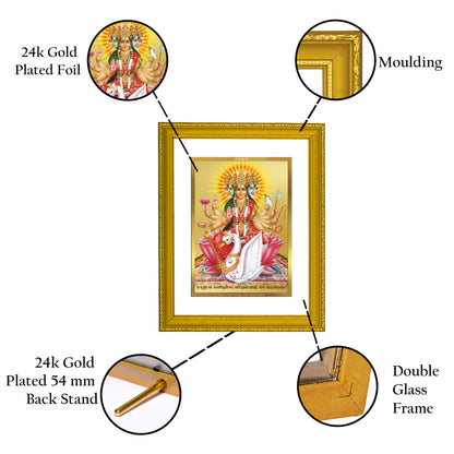 DIVINITI 24K Gold Plated Foil Gayatri Mata Wooden Wall Photo Frame Idol for Home & Office Decor, Workshop, Puja Room, Premium Gift | DG101 Size 2 (22.6x18.4 CM)