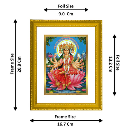 DIVINITI 24K Gold Plated Foil Gayatri Mata Wooden Photo Frame Idol for Home Wall Decor, Workshop, Puja Room, Traditional Gift | DG101 Size 2 (22.6x18.4 CM)