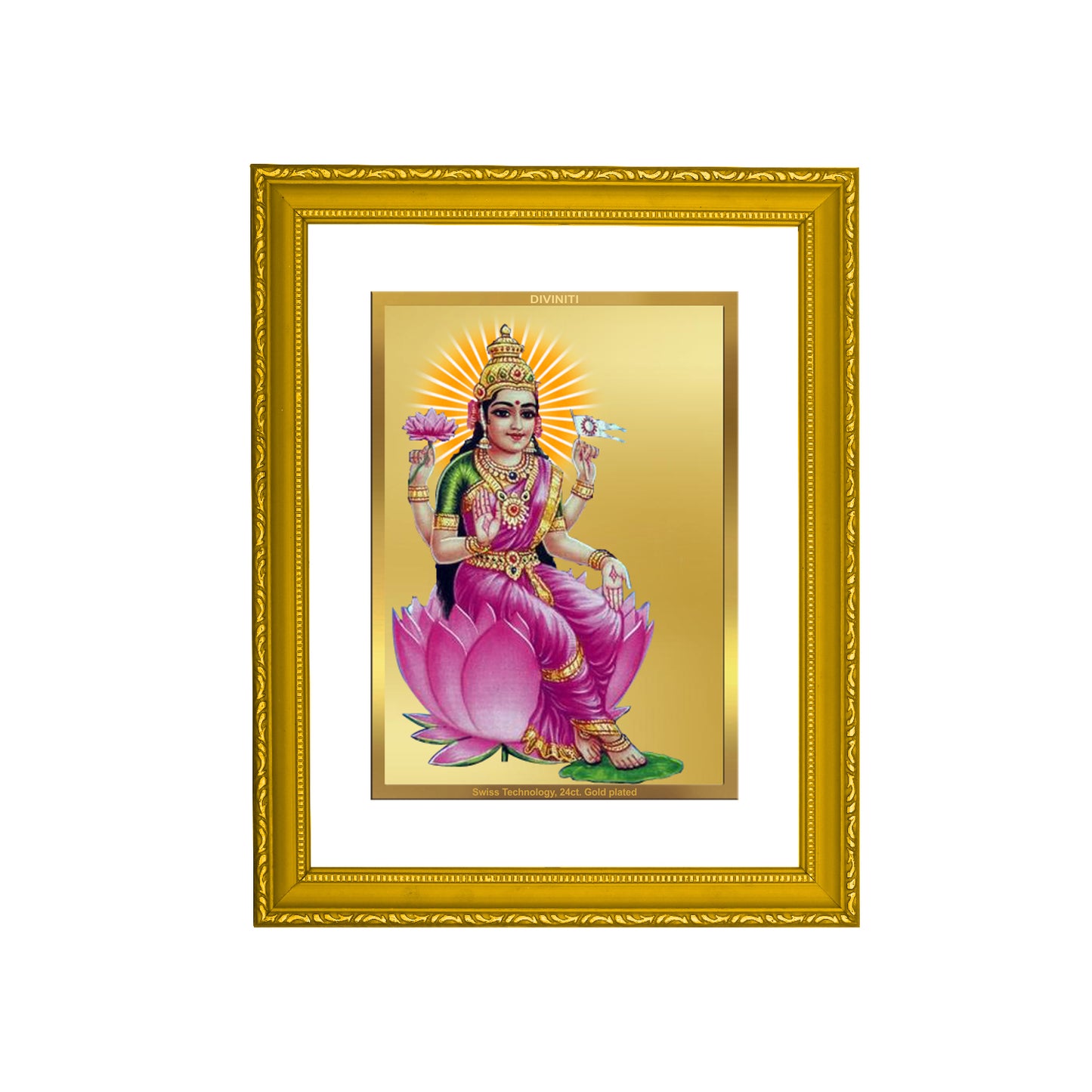 DIVINITI 24K Gold Plated Foil Aadi Lakshmi Wooden Photo Frame Idol for Prayer, Home Decor, Wall Hanging, Premium Gift | DG101 Size 2 (22.6x18.4 CM)