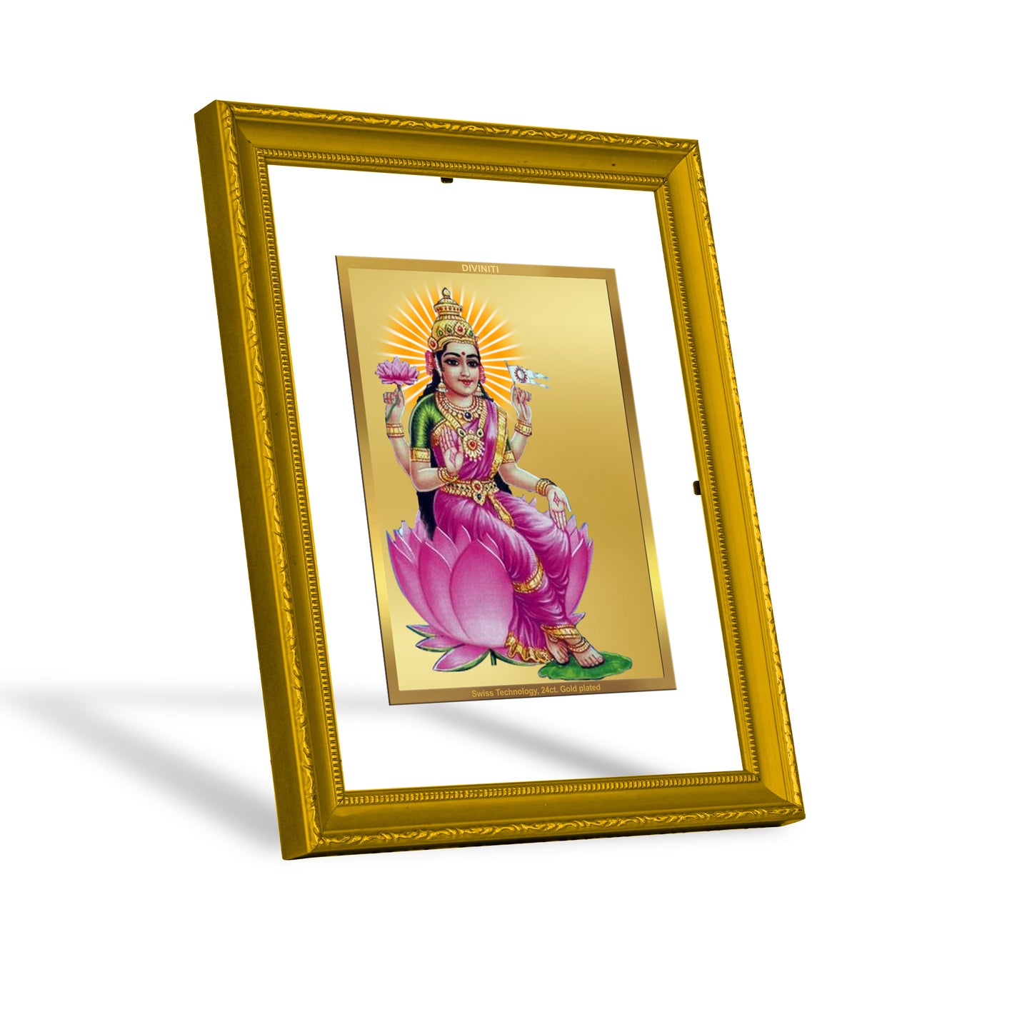 DIVINITI 24K Gold Plated Foil Aadi Lakshmi Wooden Photo Frame Idol for Prayer, Home Decor, Wall Hanging, Premium Gift | DG101 Size 2 (22.6x18.4 CM)