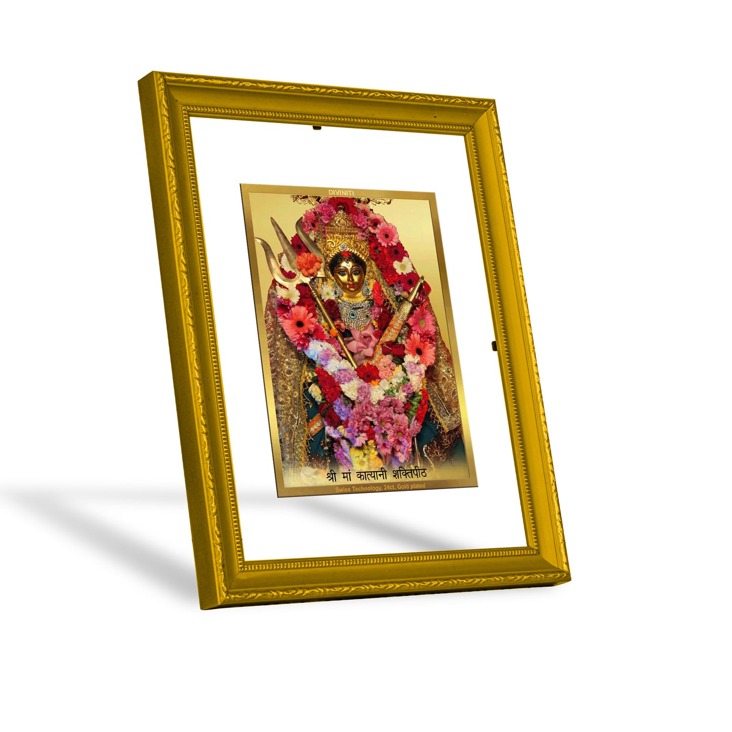 DIVINITI 24K Gold Plated Maa Kali Wooden Modern Photo Frame Idol for Wall Hanging, Workshop, Table Top, Home Decor, Luxury Gift | DG113 Size 2 (22.6x18.4 CM)