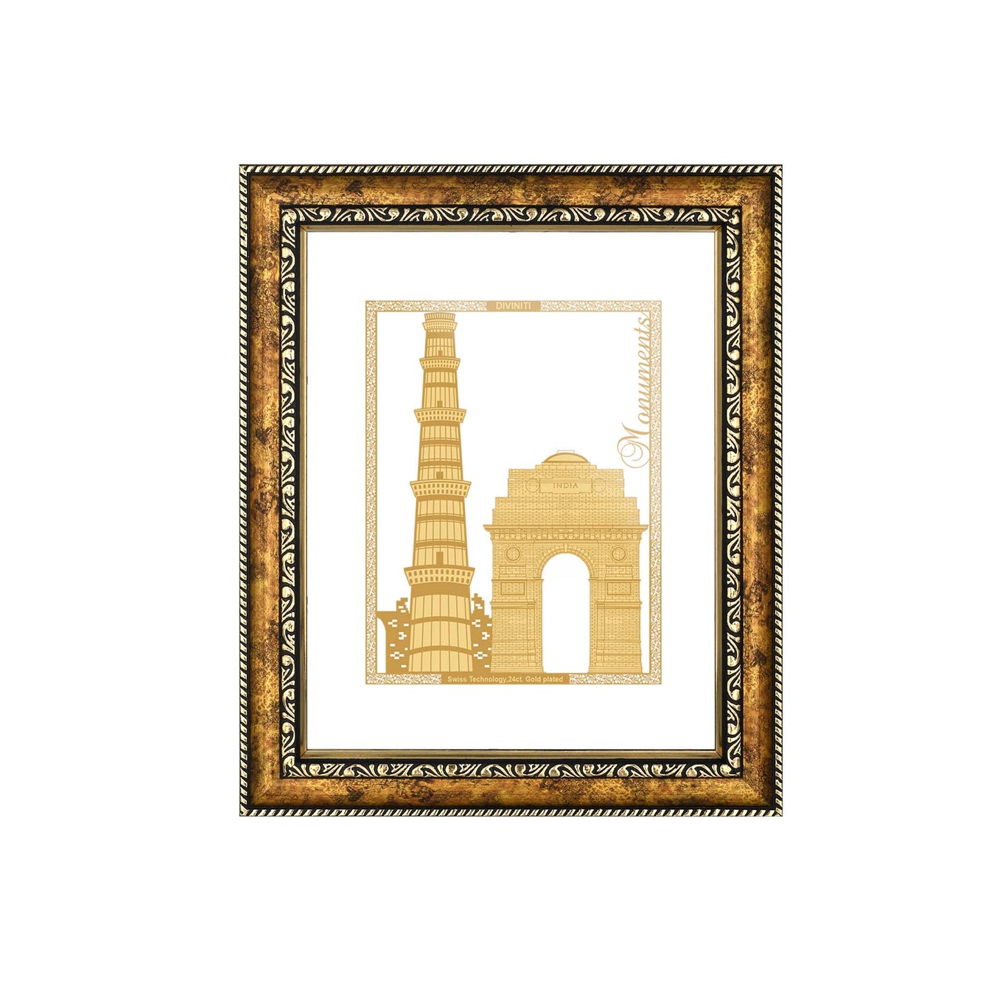 Diviniti 24K Gold Plated Monuments Photo Frame for Home Décor, Wall Hanging, Living Room, Hall, Guest Room, Showpiece & Gift DG113S3 (27.6X35.4 CM)