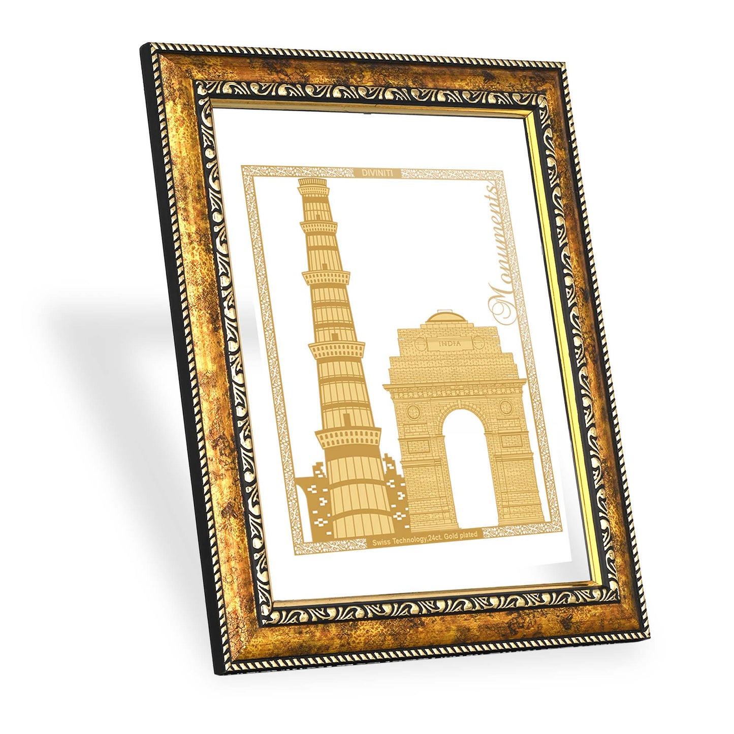 Diviniti 24K Gold Plated Monuments Photo Frame for Home Décor, Wall Hanging, Living Room, Hall, Guest Room, Showpiece & Gift DG113S3 (27.6X35.4 CM)