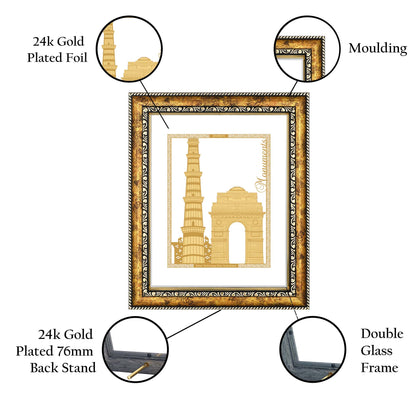 Diviniti 24K Gold Plated Monuments Photo Frame for Home Décor, Wall Hanging, Living Room, Hall, Guest Room, Showpiece & Gift DG113S3 (27.6X35.4 CM)