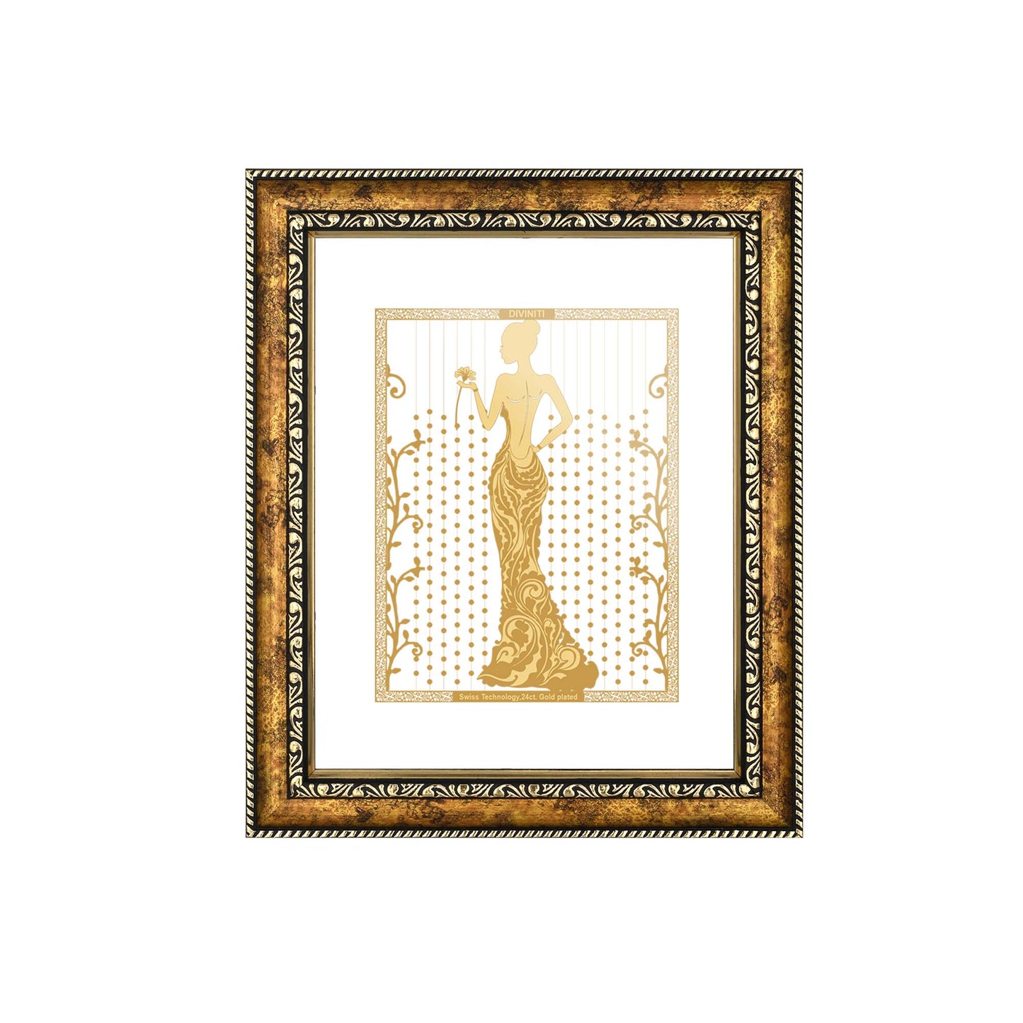 Diviniti 24K Gold Plated Lady Photo Frame for Home Décor, Wall Hanging, Living Room, Hall, Guest Room, Showpiece & Gift DG113S3 (27.6X35.4 CM)