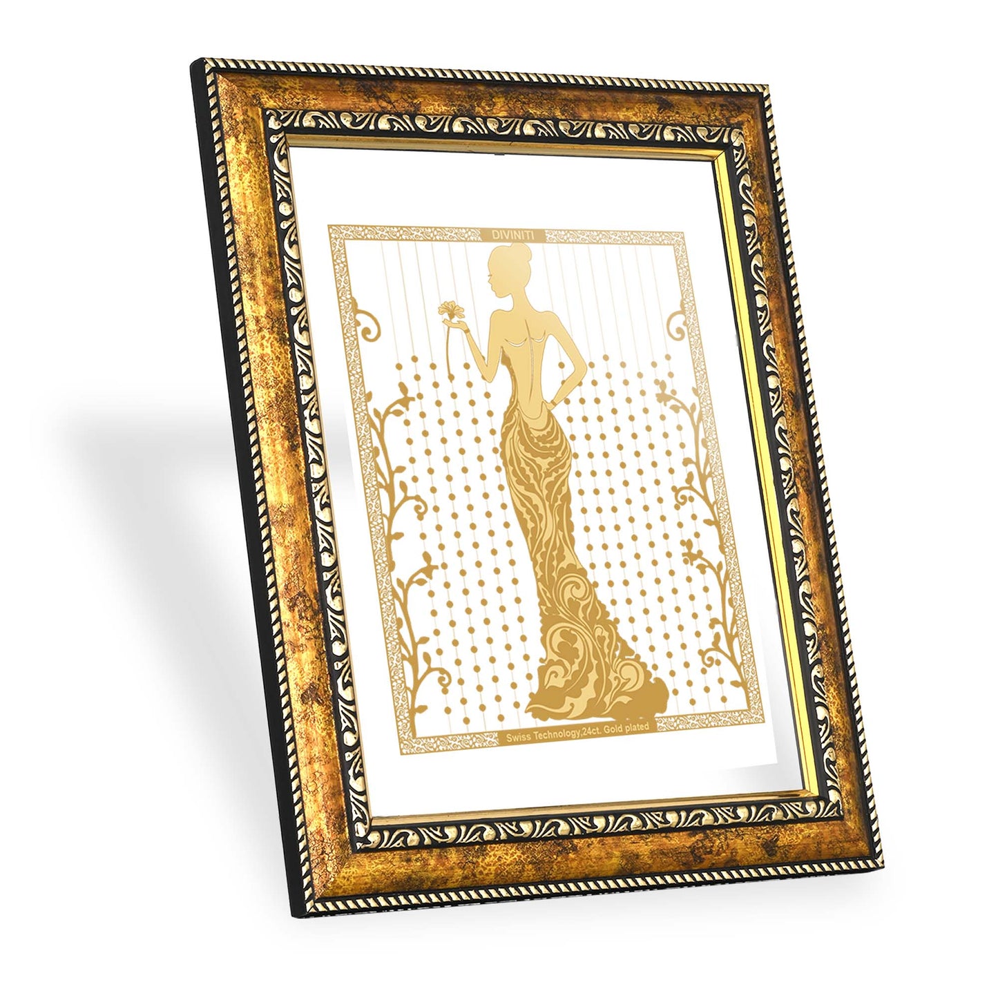 Diviniti 24K Gold Plated Lady Photo Frame for Home Décor, Wall Hanging, Living Room, Hall, Guest Room, Showpiece & Gift DG113S3 (27.6X35.4 CM)