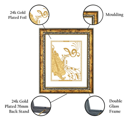 Diviniti 24K Gold Plated Musical Note Photo Frame for Home Decor, Living Room, Hall, Guest Room, Table Top, Showpiece & Gift DG113S3 (27.6X35.4 CM)