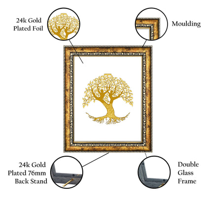 Diviniti 24K Gold Plated Tree of Life Photo Frame for Home Décor, Wall Hanging, Living Room, Hall, Guest Room, Showpiece & Gift DG113S3 (27.6X35.4 CM)