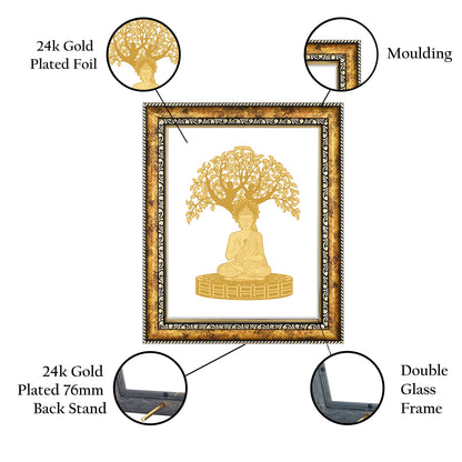 Diviniti 24K Gold Plated Bodhi Tree Photo Frame for Home Décor, Wall Hanging, Living Room, Hall, Guest Room, Showpiece & Gift DG113S3 (27.6X35.4 CM)