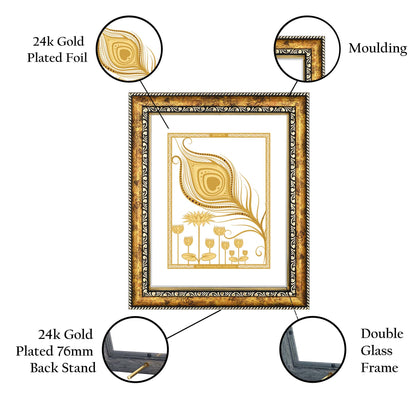 Diviniti 24K Gold Plated Peacock Feather Photo Frame for Home Décor, Wall Hanging, Living Room, Hall, Guest Room, Showpiece & Gift DG113S3 (27.6X35.4 CM)