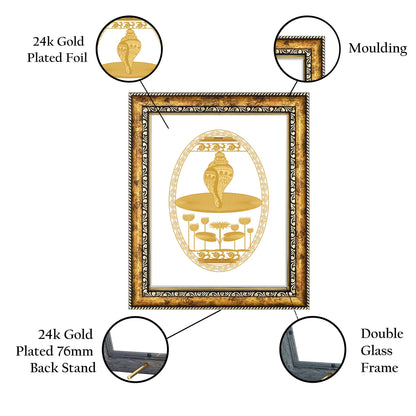 Diviniti 24K Gold Plated Shankh Photo Frame for Home Décor, Wall Hanging, Living Room, Hall, Guest Room, Showpiece & Gift DG113S3 (27.6X35.4 CM)